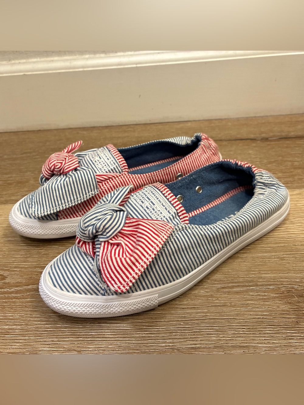 Converse Chuck Taylor All Star Knot Slip Shoes Blue Red Striped US 7 EU 38 24cm